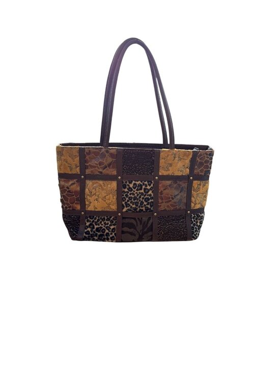 Bueno Handbags - Bueno Womens Patchwork Animal Print Brown Shoulder Bag Faux Leather Pre-Owned